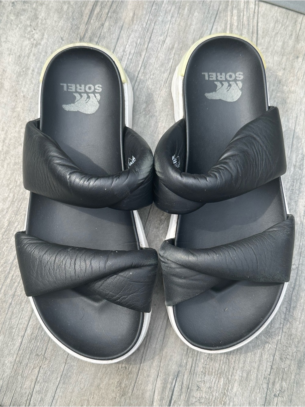 Sorel Twist Black Padded Double-Strap Slide Sandals Women’s 10
